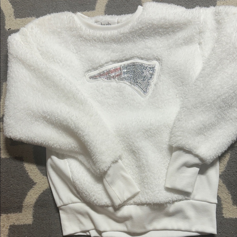 White Fuzzy Sweatshirt with Sequin Logo